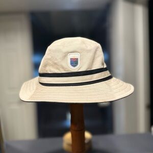 Men's Arnold Palmer Cream Bucket Hat with Black Stripes